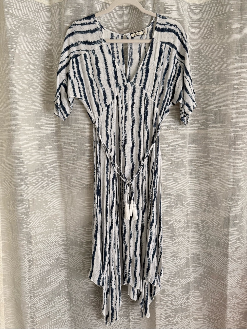 Boho Stripe Tie-Waist Midi Dress - White & Navy